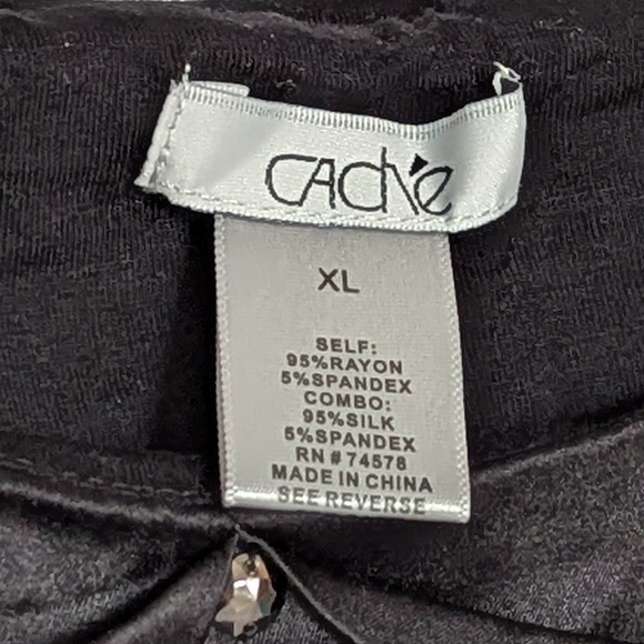 Cache Women's (Size XL) Black Silky Pleated Top with Silver Stud Accents - Picture 6 of 11